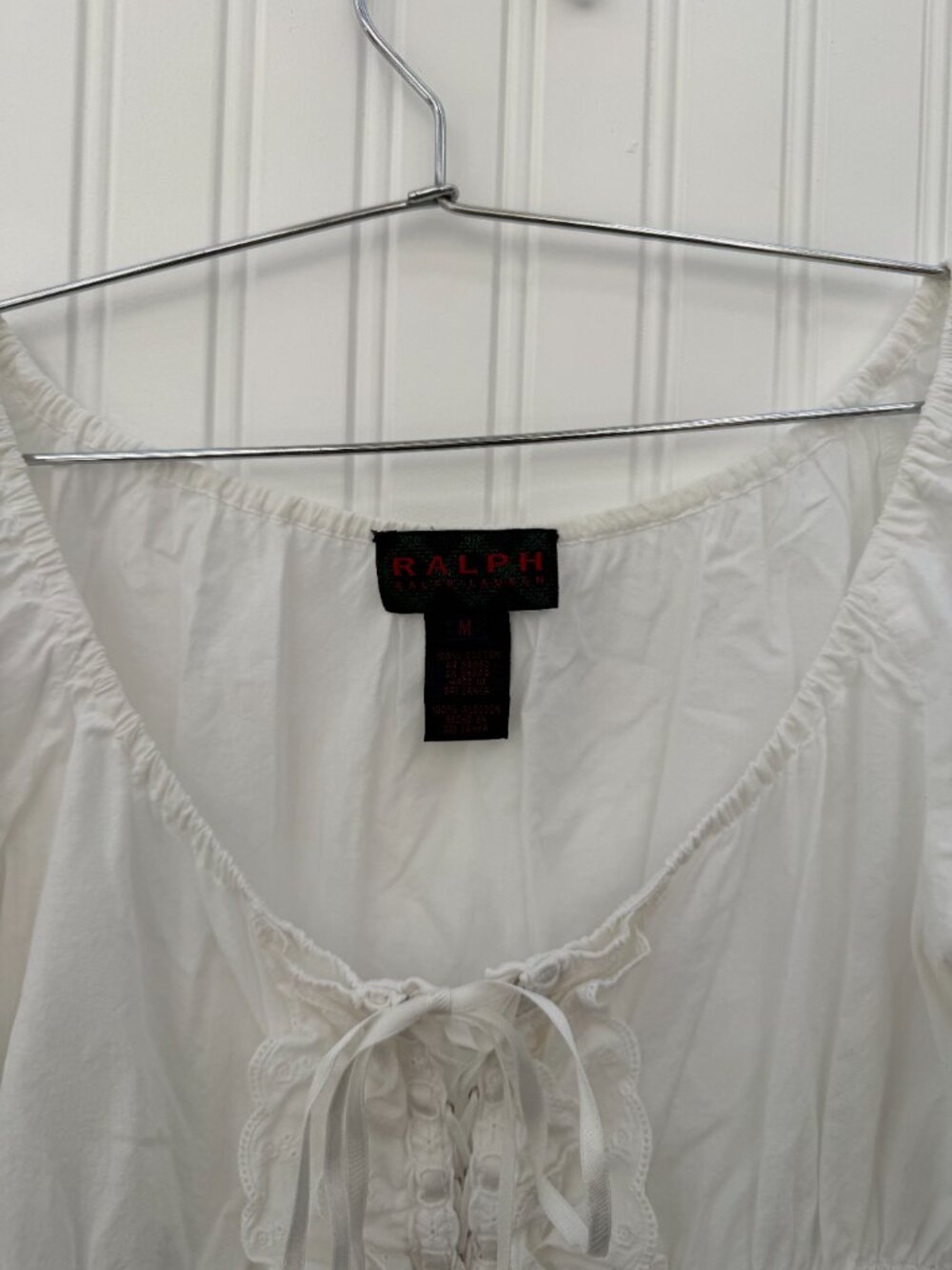 Vintage RALPH by Ralph Lauren White Cotton Peasant Blouse Top M - Picture 6 of 6